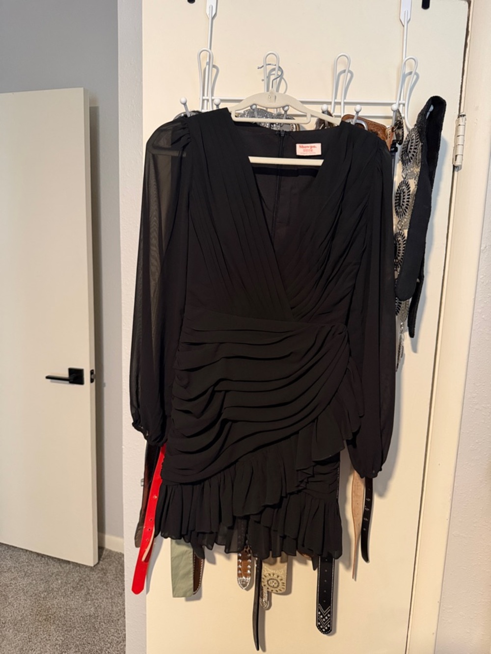 Showpo Black Ruched Long Sleeve Mini Dress